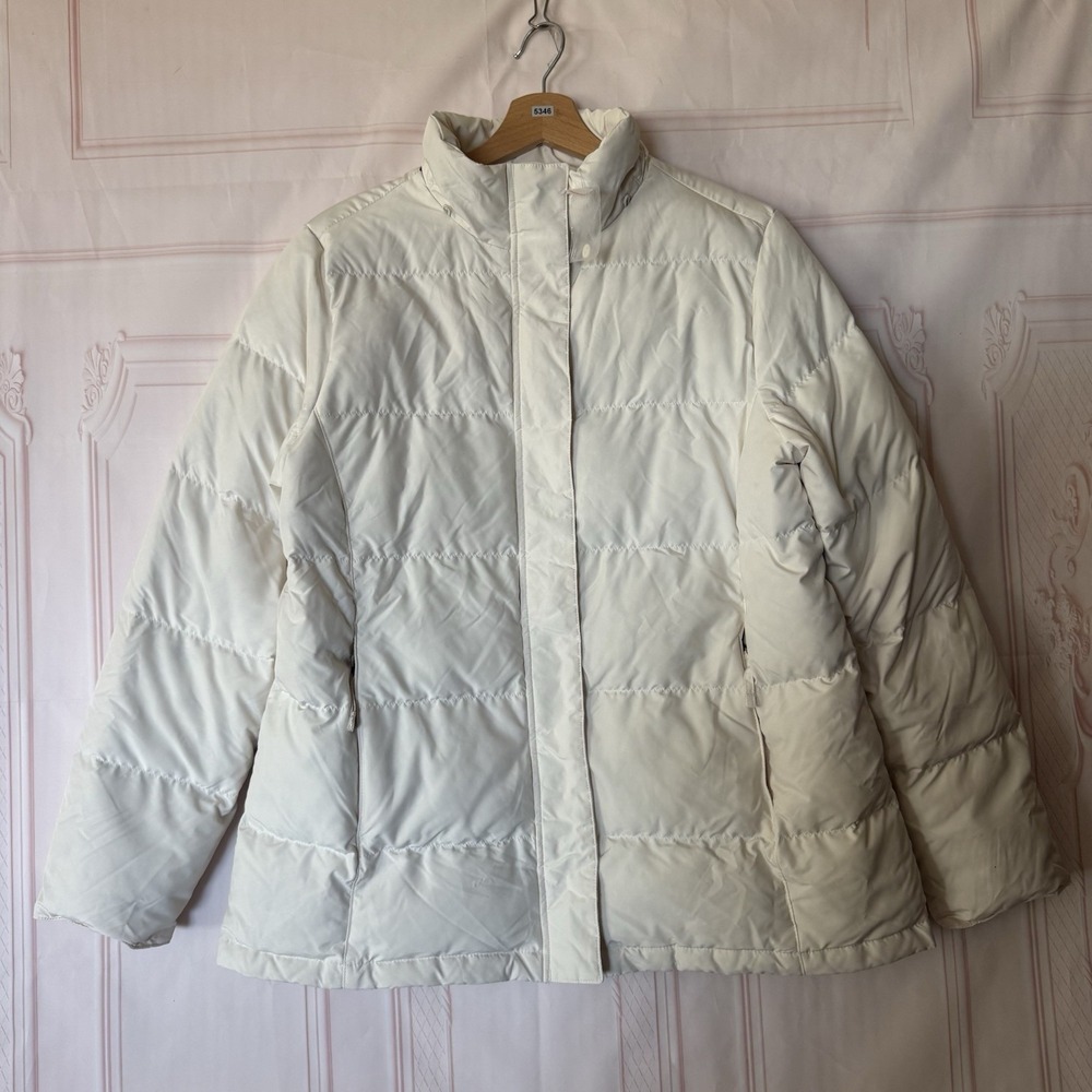 LL Bean White Down Puffer Jacket Womens Sz Large Full Zip NWOT